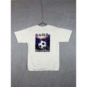 Vintage Soccer Graphic Tee On the 8th Day God Created Soccer Men's L Gildan